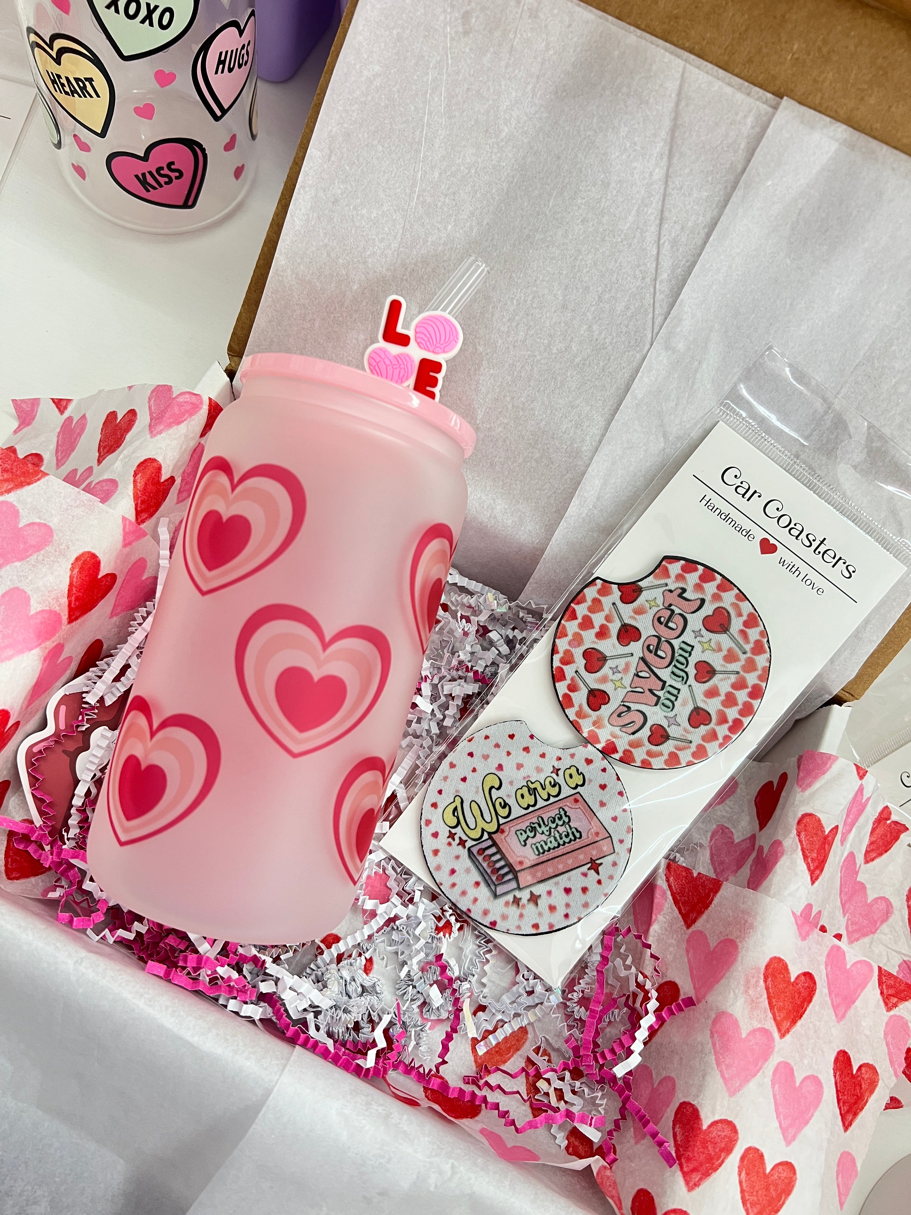 16oz glass cup heart combo